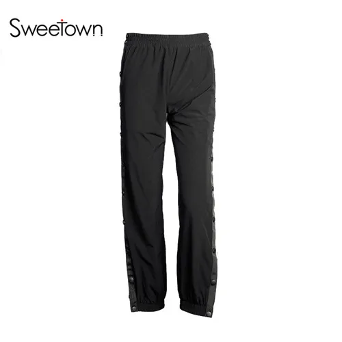 Sweetown/белые брюки размера плюс в стиле панк-рок; уличная одежда; Harajuku Pantalon Femme; черные брюки с боковой пуговицей; женские брюки-карго - Цвет: black