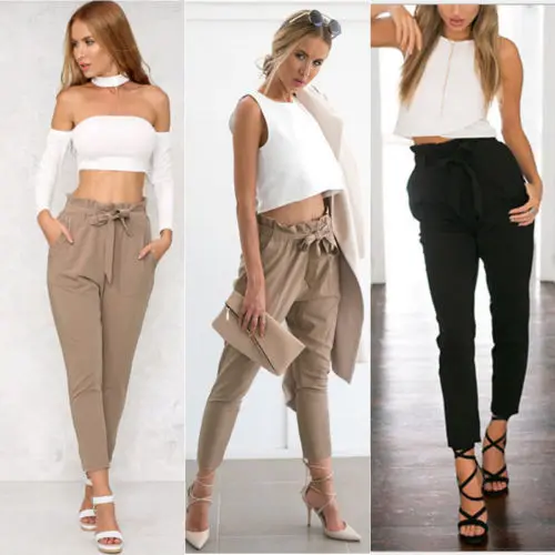 

2017 New Summer European Style High Waist Women Palazzo Harem Pants Loose Female Stretch Trouser Elastic Sweatpant