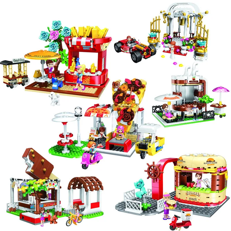 

2019 Girl Friends City Street View Fruit Shop Food Store Pet Shop Figures Building Blocks Bricks Kids Toys Compatible With Lego