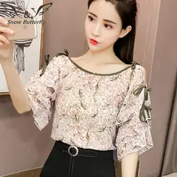 2019 Шифоновая блузка рубашка Блузки модная Корейская версия с короткими свободные топы Женская одежда женственный одеть 890