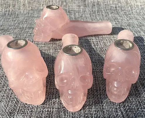 Натуральная розовая роза кварцевая труба для курения черепа Carb Hole Crystal healing 1 шт