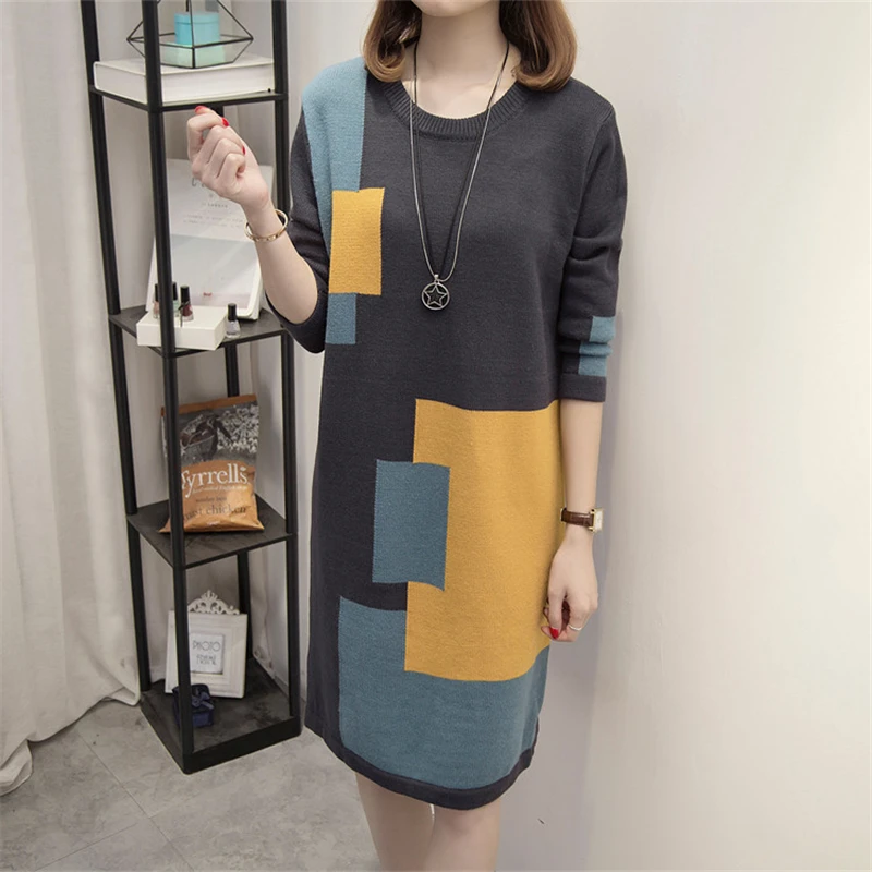 Billige 2019 frühling Frauen Neue Pullover Mode Basis Pullover Herbst Medium Lange Absatz Lose Große Größe 4XL Damen Strickwaren Vs343