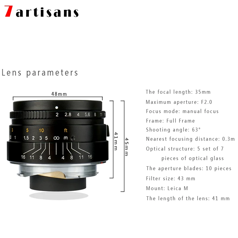 7 Объектив artisans 35 мм f2 с большой апертурой одноосный m объектив для Leica M M240 M3 M5 M6 M7 M8