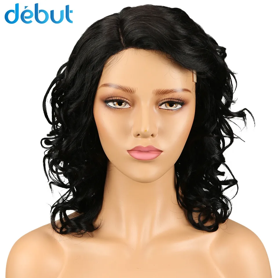 Дебют Короткие вьющиеся парики для черный Для женщин человеческих волос парик Ombre Цвет бразильской линии Синтетические волосы на кружеве