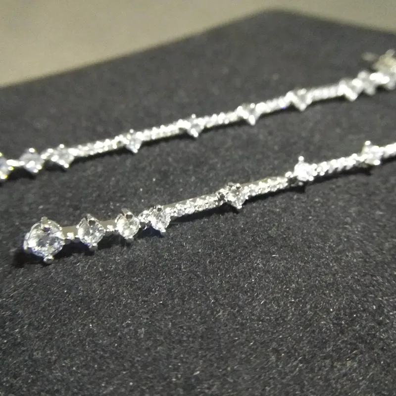 Настоящие однотонные 925 пробы Серебряные длинные висячие Висячие серьги для женщин с кубическим цирконием и кристаллами, свадебные серьги с кисточками