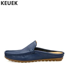 Мужские шлепанцы ручной работы из натуральной кожи; Летние лоферы с перфорацией; мужская пляжная обувь; шлепанцы на плоской подошве; мягкая обувь без застежки; 033