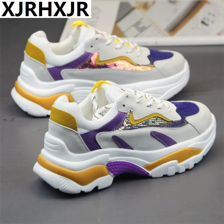 

XJRHXJR 2019 women Platform Sneakers Woman Wedge Casual Shoes Breathable Trainers Female Sneakers Woman Mesh Shoes size 35-40