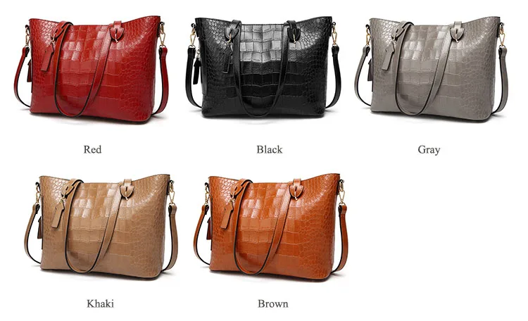 MJ Women Shoulder Bag Female Large PU Leather Women Handbag Crocodile Patterned Leather Tote Big Crossbody Handbag Messenger Bag (121)