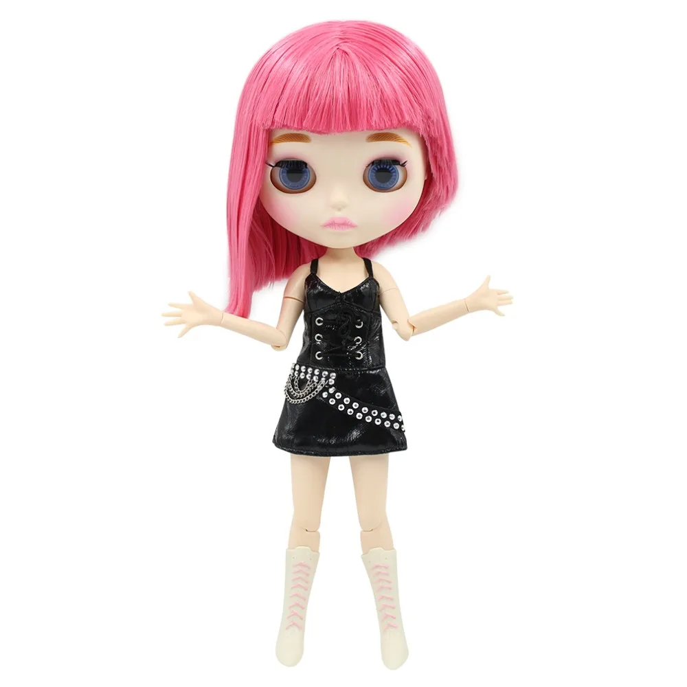 

factory blyth doll bjd joint body white skin new matte face with eyebrow short pink hair BL2476 30cm