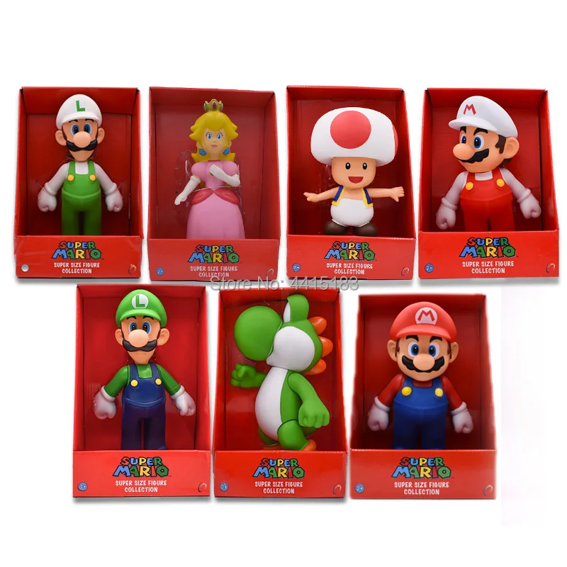 7 видов стилей Аниме Figura Super Mario Bros Марио Луиджи Йоши Жаба Принцесса Персик ПВХ фигурка куклы Коллекционная модель игрушки для малышей