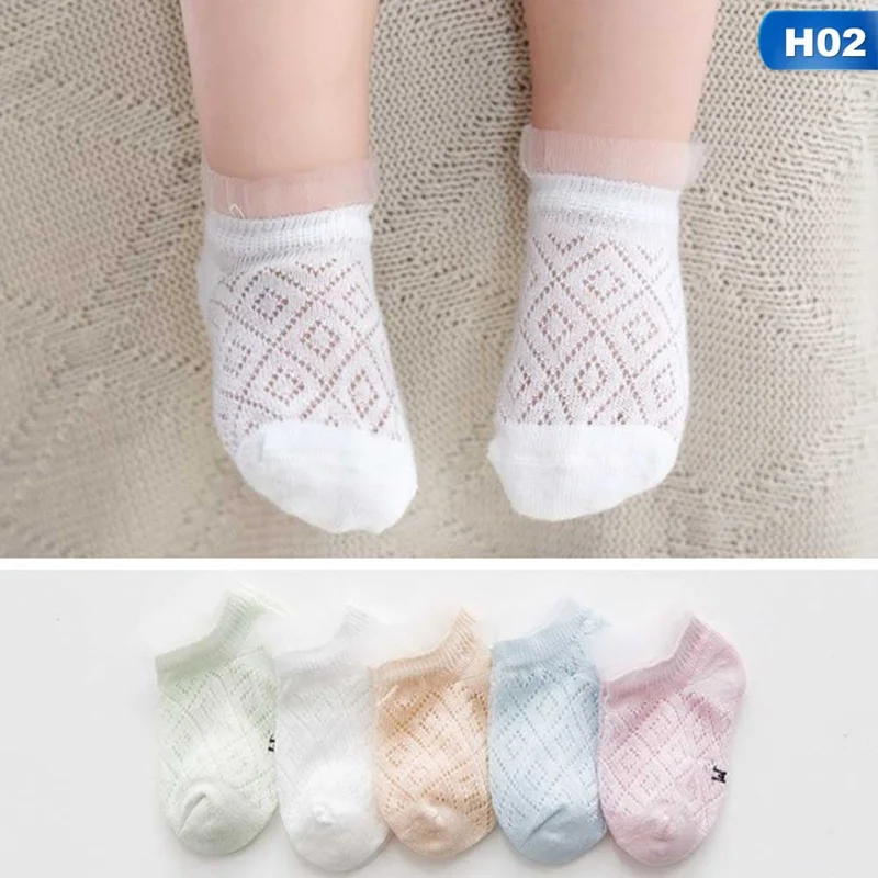 5 Pairs Breathable Cotton Princess Mesh Socks Children's Ankle Short Sock For Baby Girls Kids Toddler Hollow Boat Socks