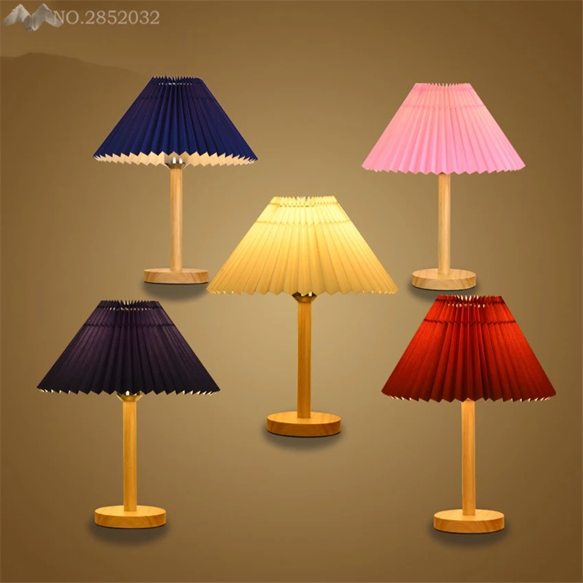 

Nordic modern simple solid wood table lamp creative cloth desk light for living room bedroom bedside indoor lighting decoration