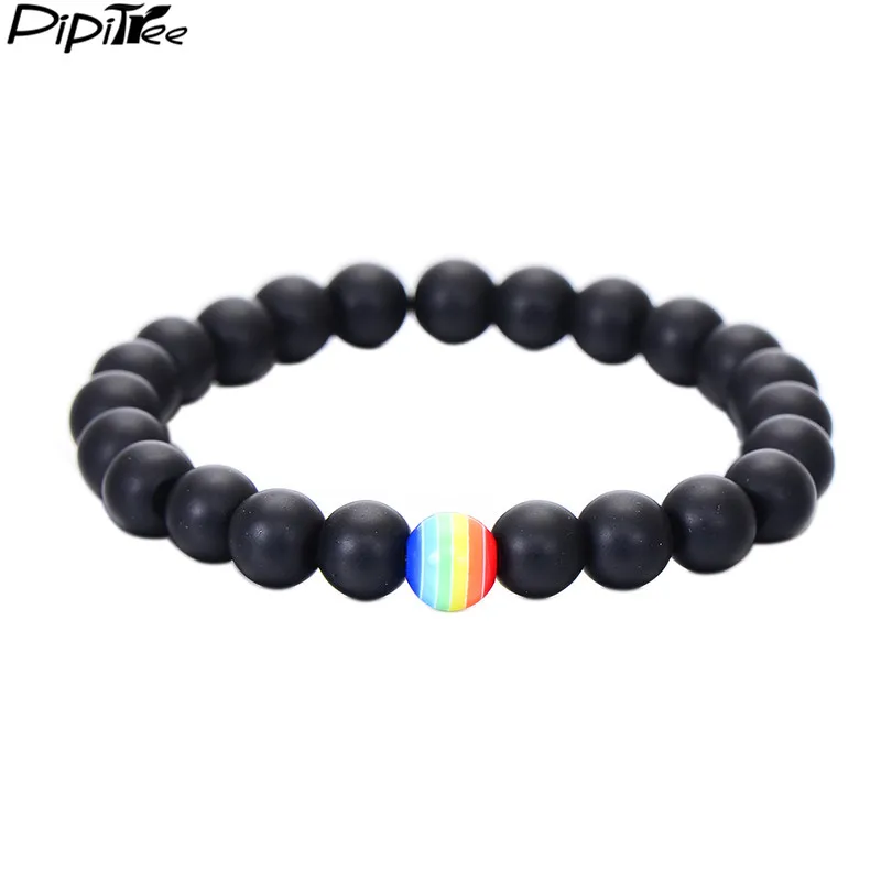 

Pipitree Rainbow Bracelet 7 Colors Fashion 8MM Matte Natural Stone Bead Bracelets & Bangles for Men Jewelry 2018 Drop Shipping
