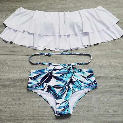 

2017 Lotus Leaf High Waist Women Swimwer Print Bandage Bikinis Set Push-up Padded Swimsuit Bathing Suit Bather Women Beachwear