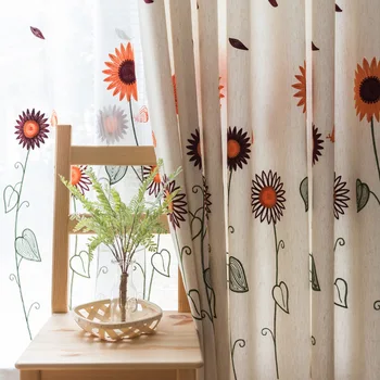

Cartoon Rustic Style Flower Embroidery Window Curtain For Living Room Bedroom Customize Finished Products Tulle Curtain M056#4