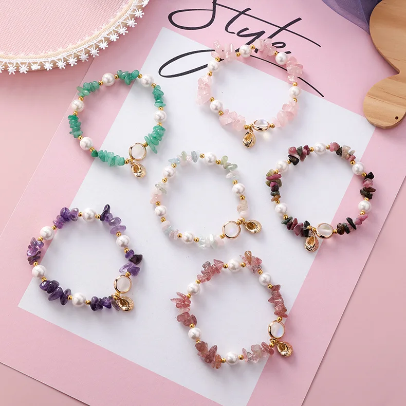 

Bohemian Multicolor Crystal Strand Bracelets for Women Lovely Irregular Gold Color Gem Pink Purple Green Bracelet Jewelry