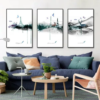 

Three grids, elk, birds, decorative paintings, three paintings, hanging study rooms, wall murals. 3