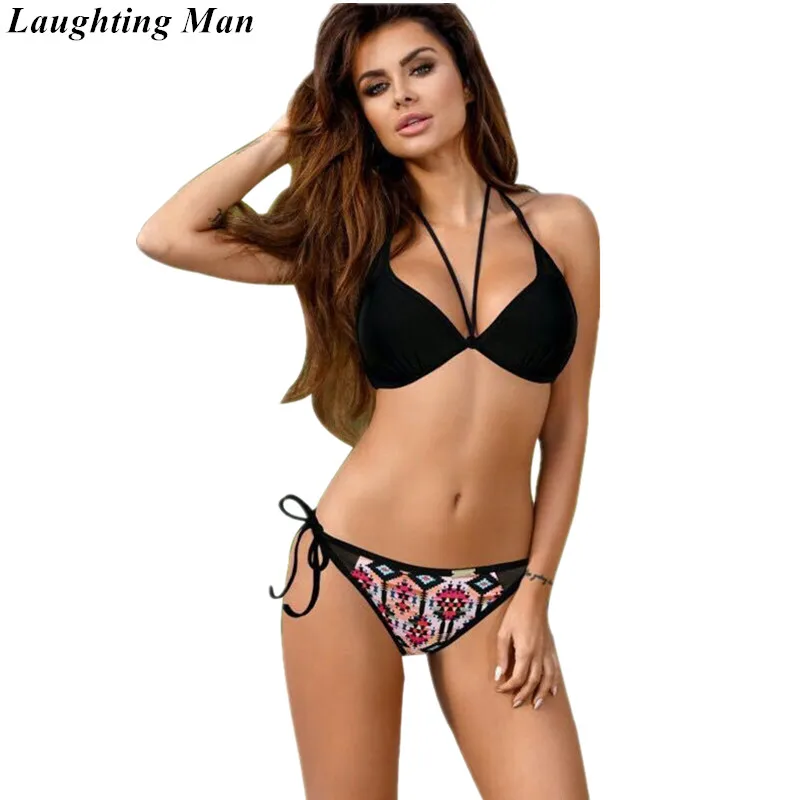 Смешной человек 2019 сексуальный бандажный бикини Одноцветный купальник женский