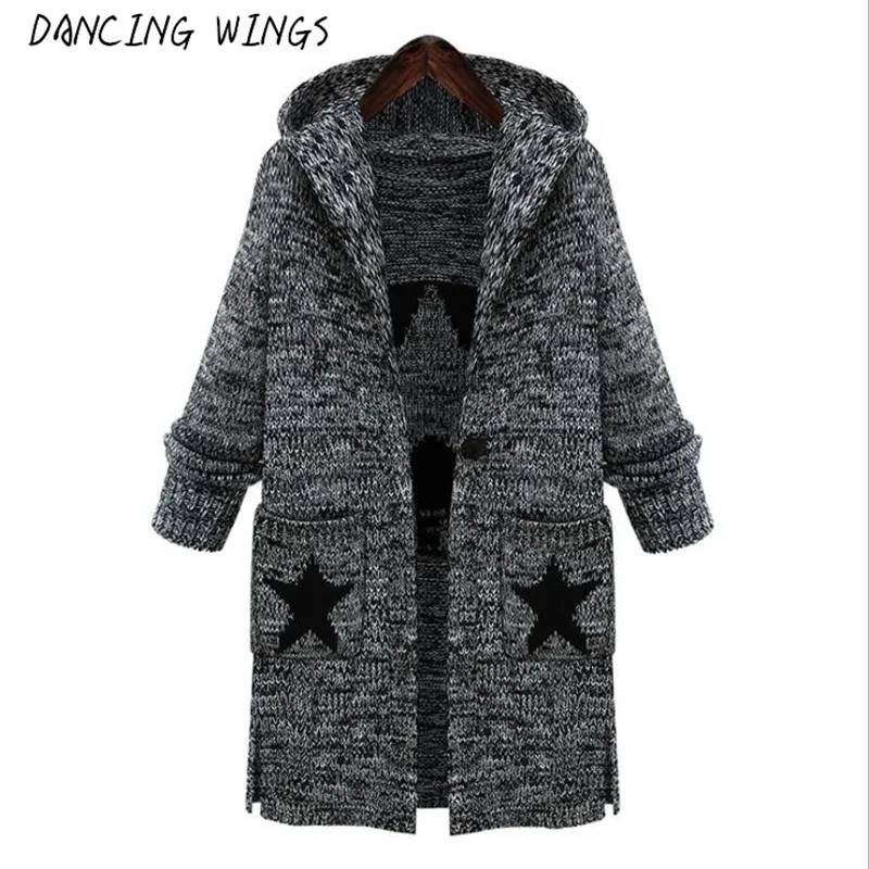 

Hooded Long Cardigan winter knitted sweater cardigan Female 2019 casual Autumn Sweater Women Long Warm knitted coat Tops