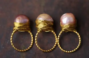 

Baroque/Edison Pearl handmade wire Ring Original Ornaments Women Gift word Jewelry free shipping