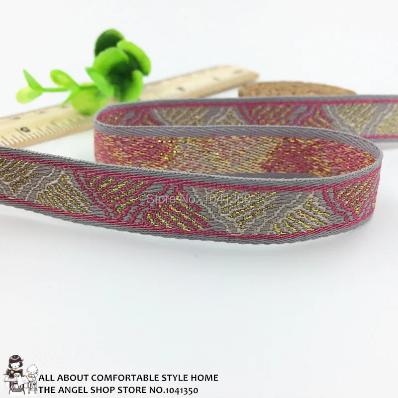 16MM Zakka handmade Accessories DIY Polyester Woven Jacquard Ribbon Grey With Glitter Geometric Pattern Webbing For Dog Collar | Дом и сад