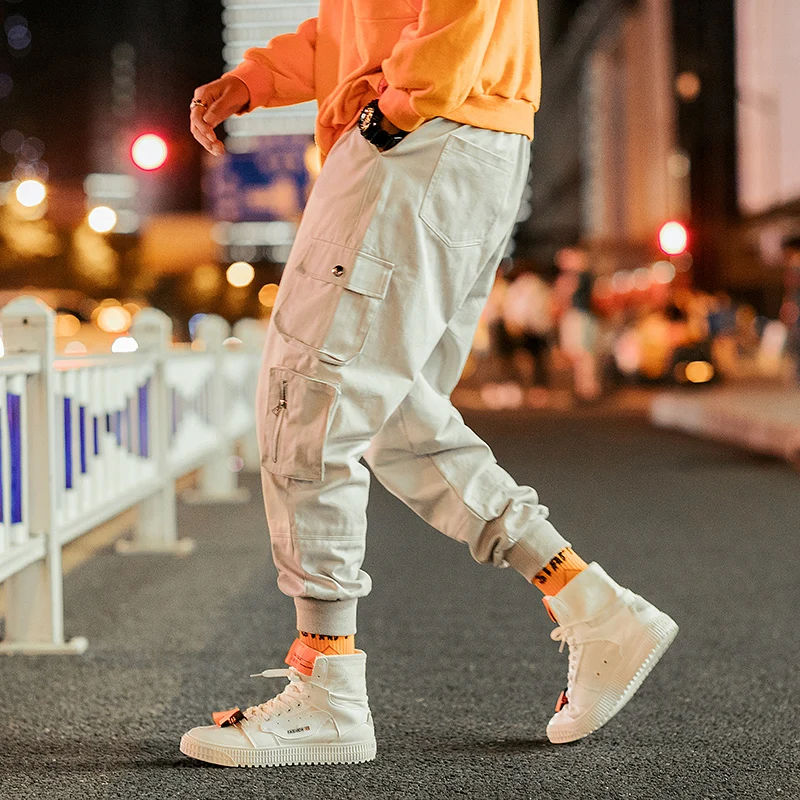 

2019 Men Muti-pockets Harem Cargo Pants Hip Hop Casual Trousers Joggers Elastic Waist Streetwear Spring Summer Hot Sale