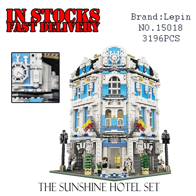 

3196PCS LEPIN 15018 The Sunshine Hotel Modular Street MOC Building Bricks Blocks Toys For Children brinquedos