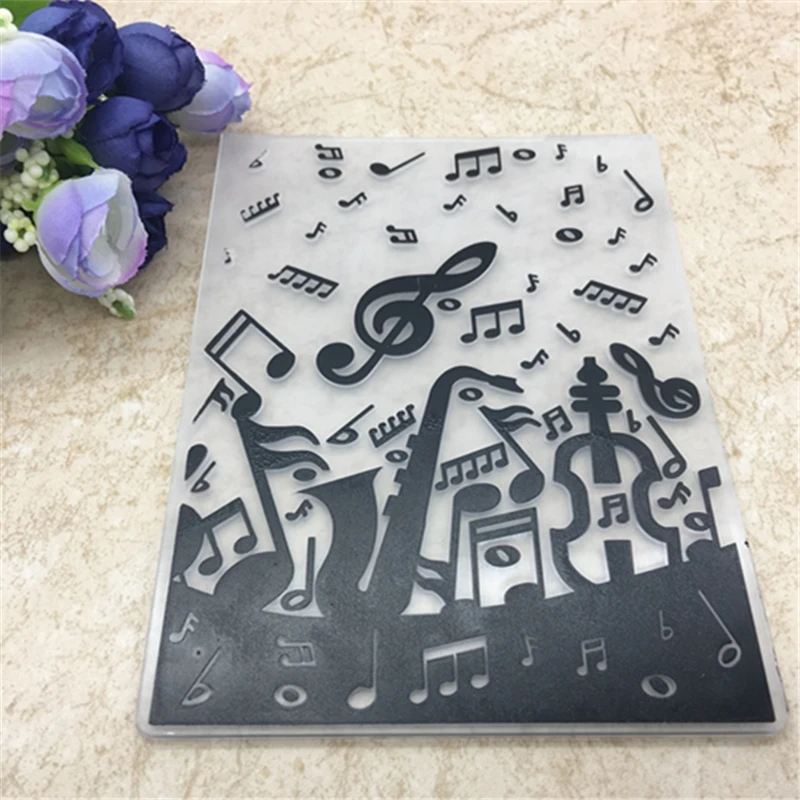 PLASTIC EMBOSSING FOLDER guitar music birthday scrapbook album card