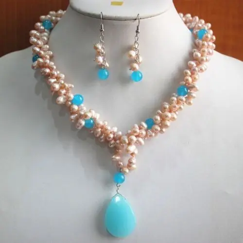 dyy charm Jew.657 Fashion Pearl/Blue Jade Necklace Earring Pendant Jewelry Set (A0423) | Украшения и аксессуары