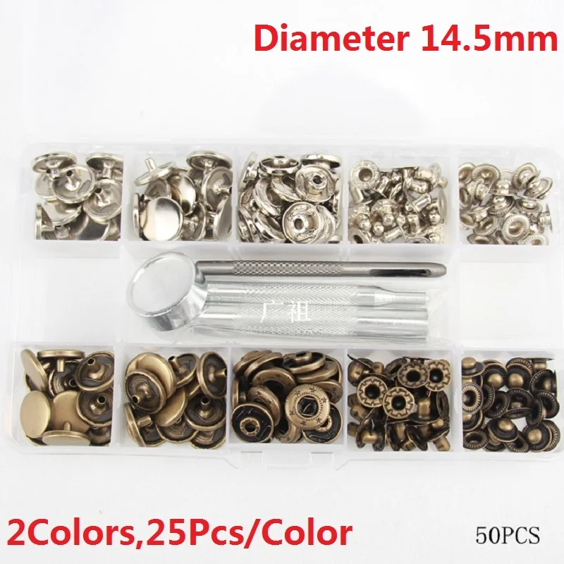 

50Pcs/Pack Copper Button Press Studs Fixing Tools Bronze Silver 2Colors Leather Repairing Decor Rivets Metal Fastener DIY Craft