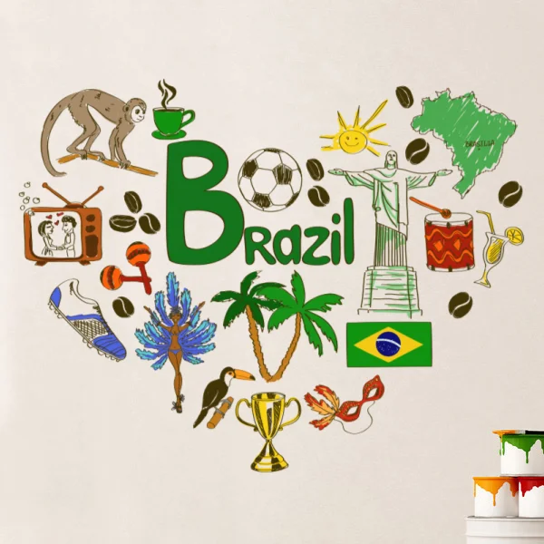 Brazílie barevné ilustrace cestování slovo mezník nástěnné nálepky svatební výzdoba vinyl vodotěsné nástěnné nálepky tapety obtisk