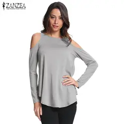 ZANZEA для женщин Элегантный Blusas Осень 2019 г. Туника Топы корректирующие пикантные женские с открытыми плечами блузка Женский пуловер длинными