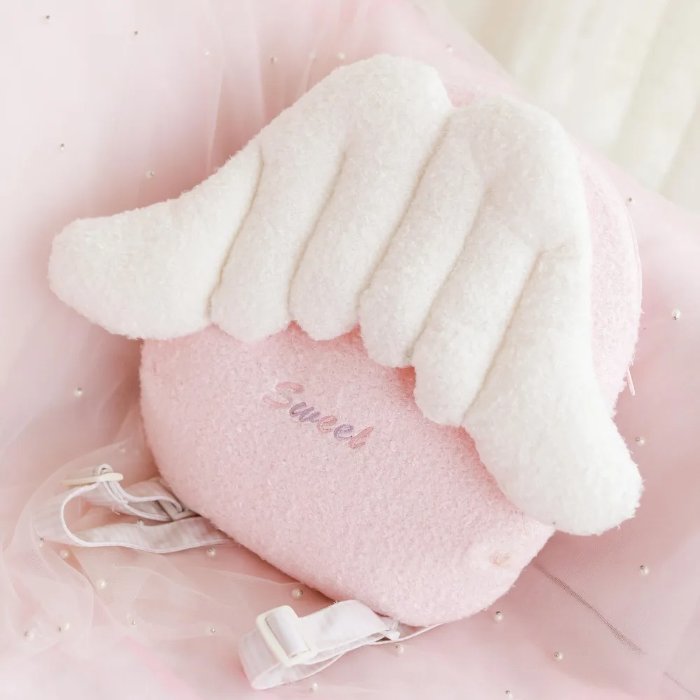 

Angel Wings Pink Backpack Bags Baby Girl School Shoulder Bags Big Volume Girl Crossbody make up Bags Pink girl heart Gift