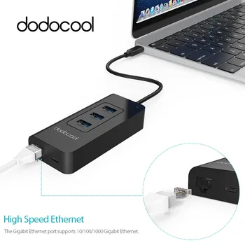 

dodocool USB-C 3.1 to 3 Port USB 3.0 HUB 10/100/1000 Mbps RJ45 Gigabit Ethernet Wired Network Card LAN Adapter For Windows Mac