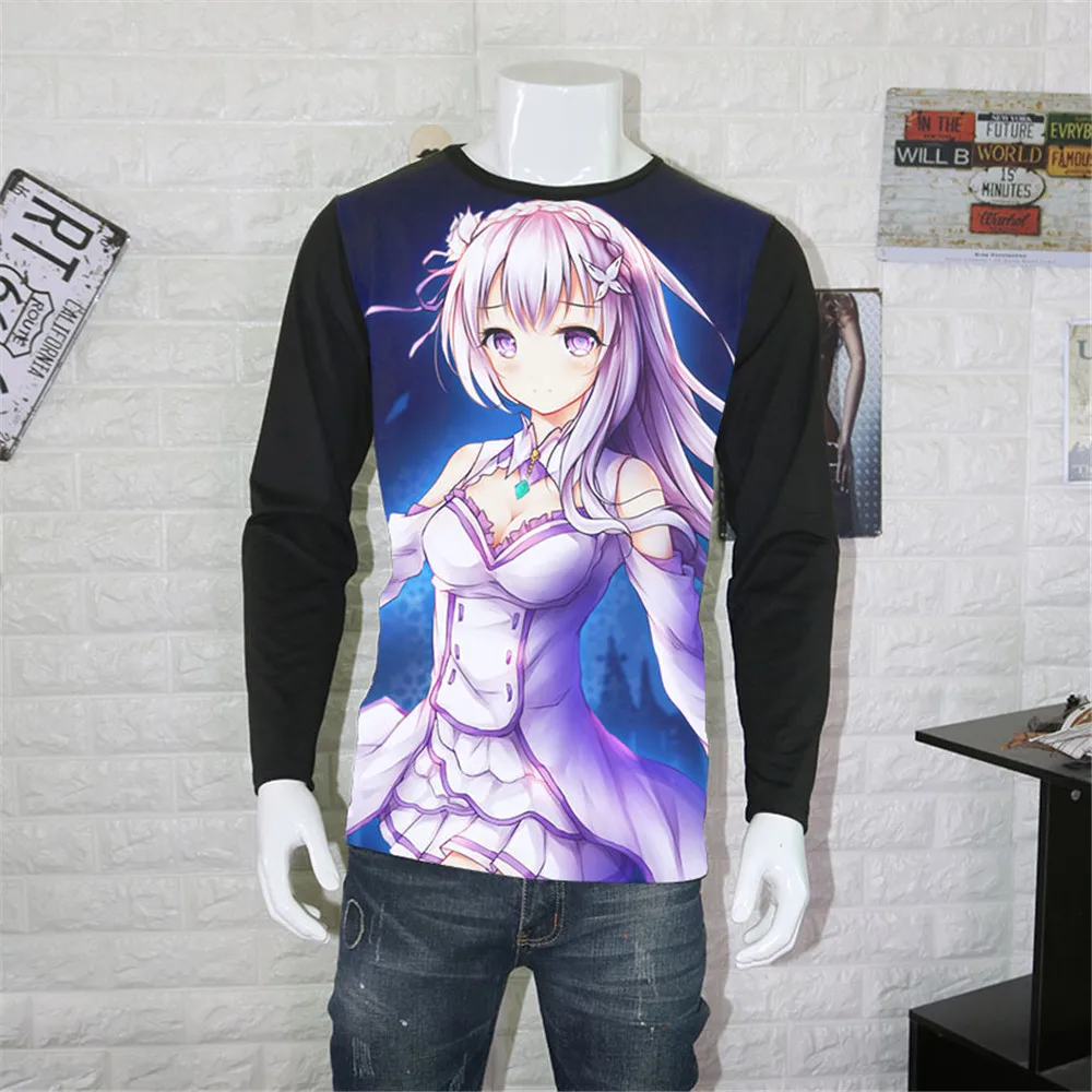 Косплей Аниме Re:Zero kara Hajimeru Isekai Seikatsu футболка аниме Emilia Rem для студентов прекрасный