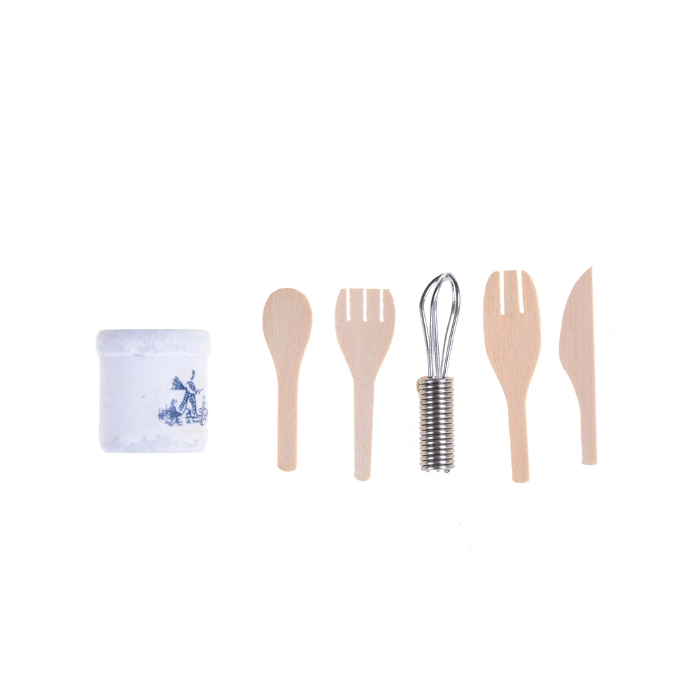 Dollhouse Miniature 1:12 Kitchen Utensils Wooden Kitchenware with Holder