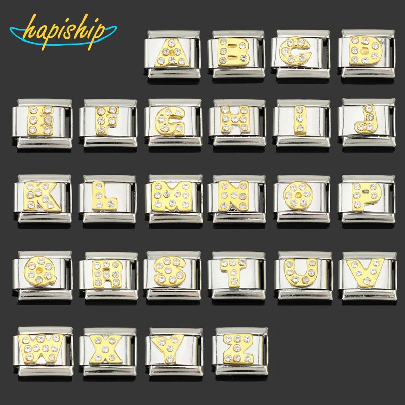 

Hapiship 2018 9mm Width Original Daisy 26 Letters A-Z Rhinestone Italian Charm Fit Bracelet Stainless Steel Jewelry Making DJ041