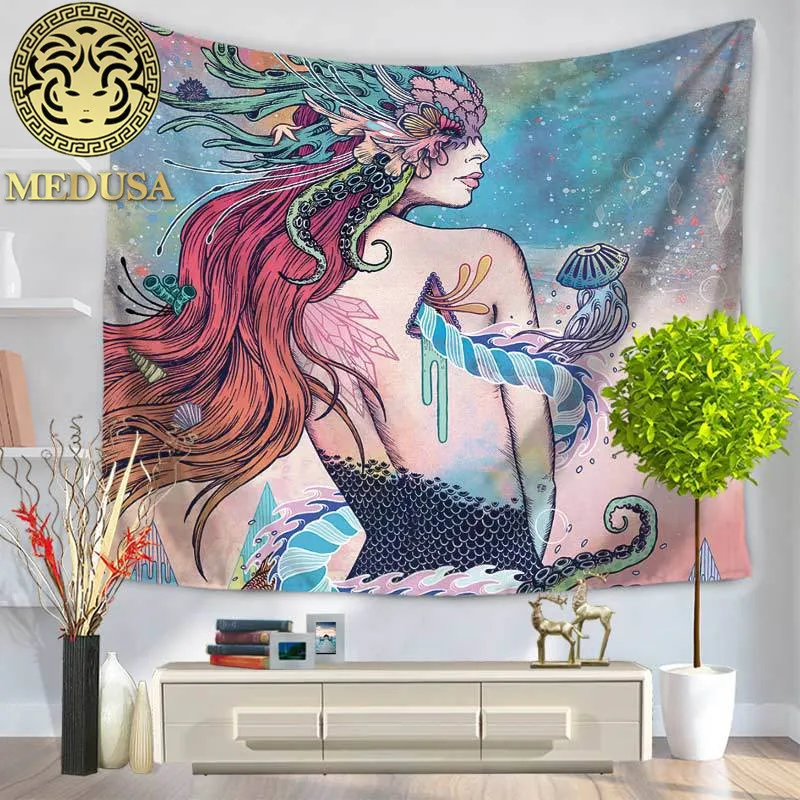 

Medusa mermaid wall hanging tapestry beach towel door curtain as home decor