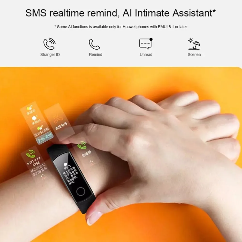 Original Huawei Honor Band 4 Smart Wristband 2018 New 0.95'' Color Amoled Touchscreen Swim Posture Detect Heart Rate Sleep Snap