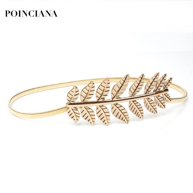 

Women 3D Leaf Metal Elastic Belt Metal Golden Belt Slimming dress belt