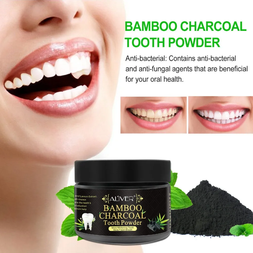 ALIVER 50g Bamboo charcoal Coconut Shell Whitening Tooth Powder To