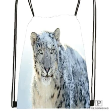 Изготовленная на заказ походная сумка на шнурке с изображением снежного леопарда и природы, милый рюкзак для детей(черная спинка), 31x40 см#180611-01-11