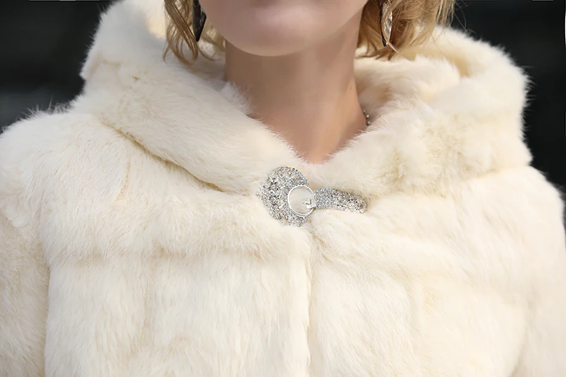 2019 с капюшоном из натуральной кожи высокое качество натурального меха пальто Мода Настоящее кролик меховые пальто элегантный Для женщин