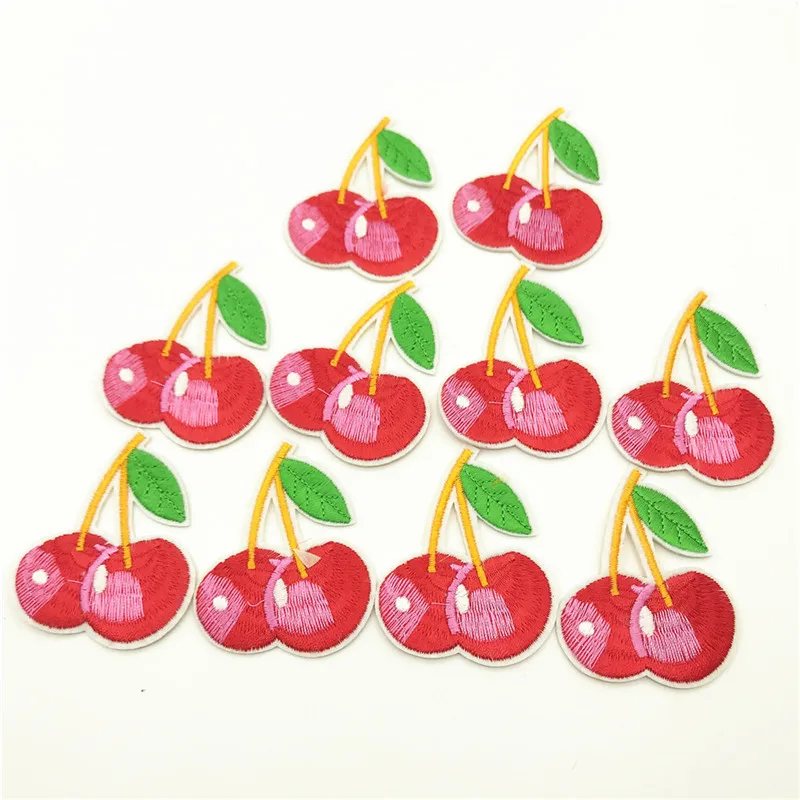 

10pcs 6.0*4.0cm Cartoon Cherry Stickers Iron On Embroidered Fruits Patch Kids Clothes Backpack Sewing Appliques DIY Jeans Coats