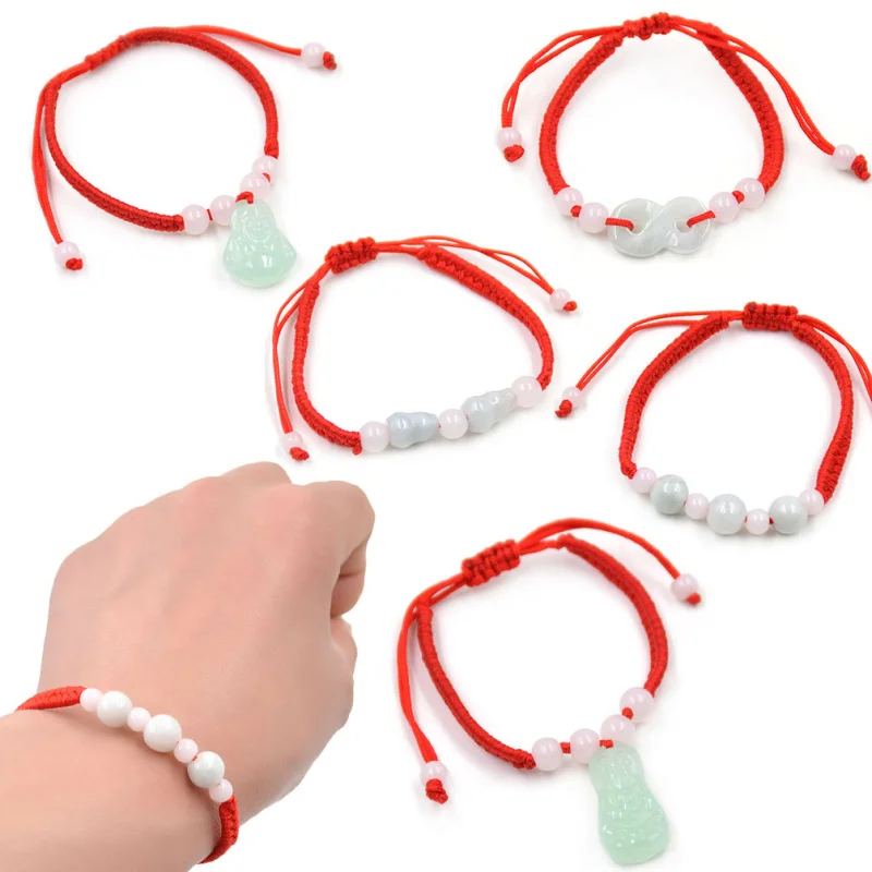 Lychee 1 piece Chinese Style Artificial Jade Pendant Beaded Red String Bracelet Feng 