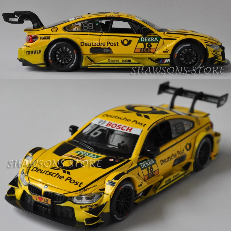 Diecast Car Model Toys 1:32 M4 DTM Racing Team Painting Pull Back Replica with Sound& Light