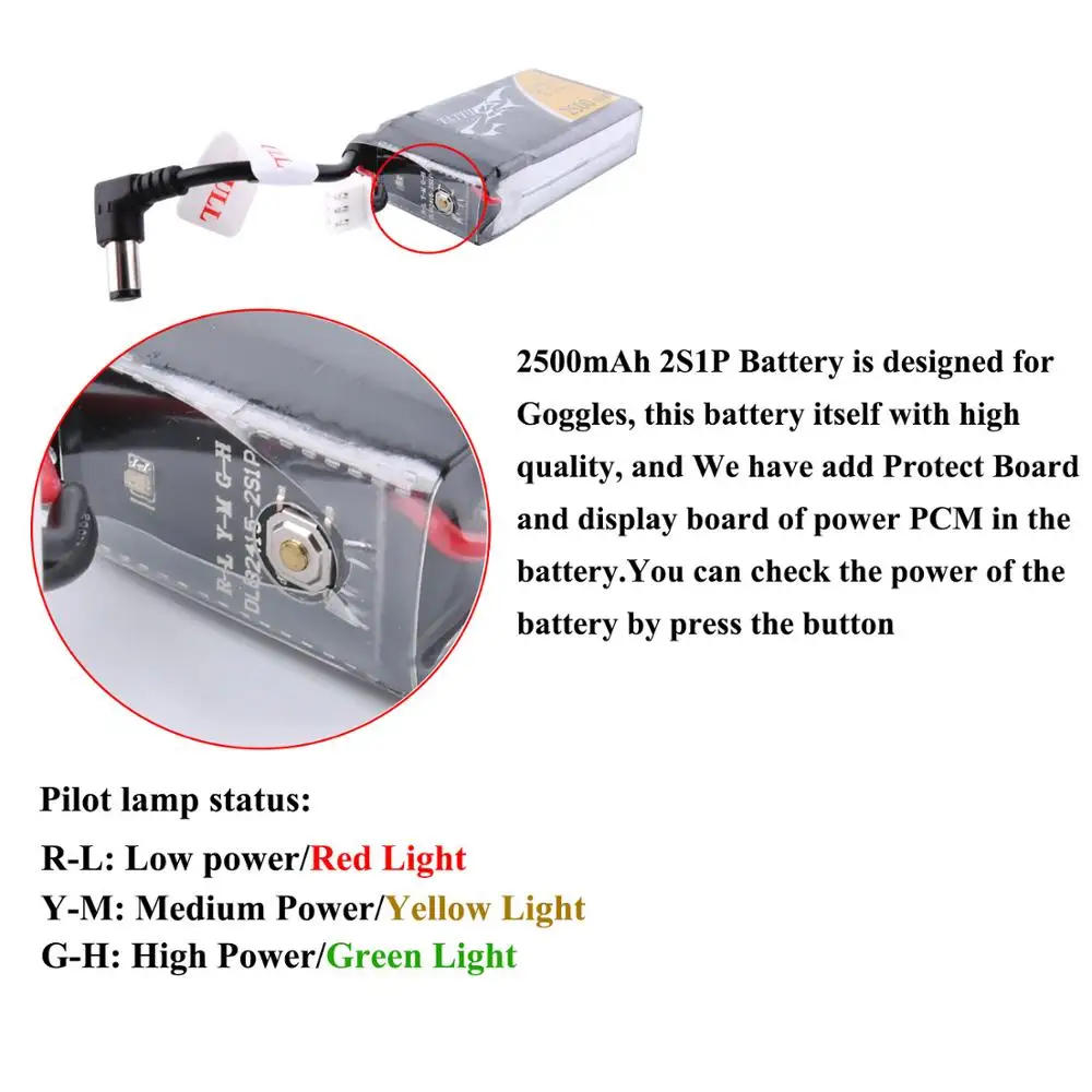 Литий-полимерный аккумулятор tattu 2s 2500mAh Lipo 7,4 V FPV Goggle Аккумулятор для очков Fatshark HDO RC инструменты аксессуары FPV части