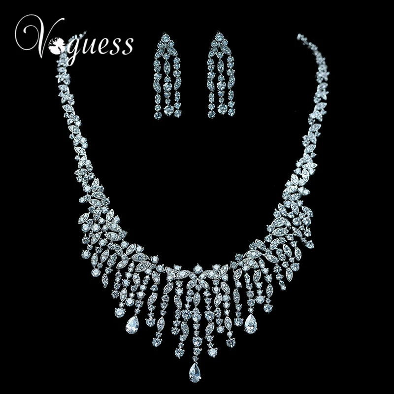 

VOGUESS Top Quality AAA Zircon Bridal Jewelry Sets Silver Color Rhinestone Necklace Wedding Engagement Jewelry Sets for Women