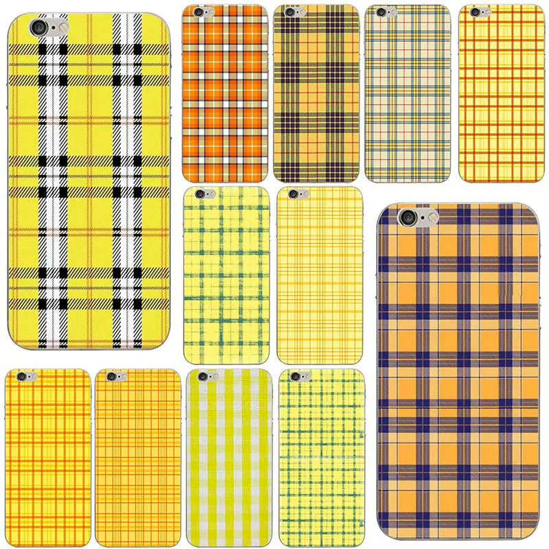 

Fashion Yellow Gingham Plaid Wildflower Soft TPU Silicone Mobile Phone Cases for iPhone X 8 7 6 6S Plus 5 5S SE 5C 4S Shell Bags