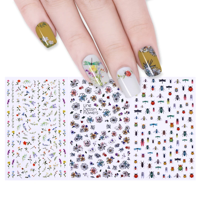 

Flower Insect 3D Nail Sticker Cute Panda Floral Manicure Nail Art Adhesive Transfer Sticker DIY Nail Art 1 Sheet